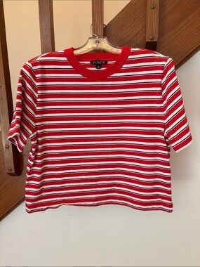 J. Crew Red, White & Black Striped cropped boyfriend Tee